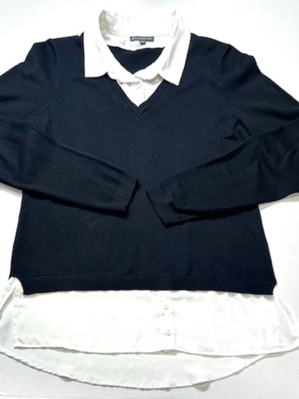 Adrianna Papell Womens Twofer Sweater Collared Long Sleeve Black & White Size L - Picture 4 of 15